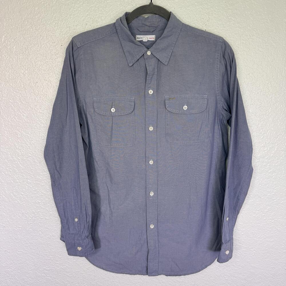 Alex Mill Shirt Mens Medium Chambray Button Up Blue Cotton Long Sleeve Pockets